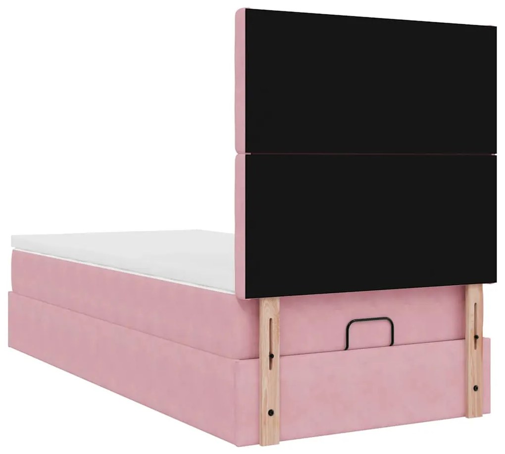 Estrutura de cama otomana com colchões rosa 90x200cm veludo