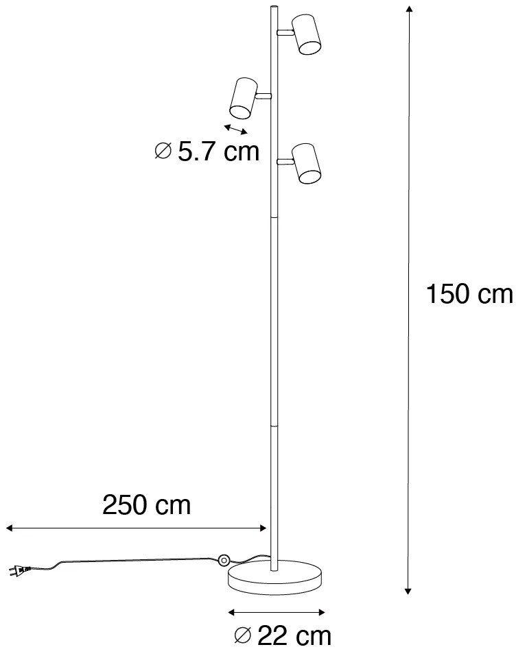 Candeeiro de pé moderno preto com madeira 3 luzes - Jeana Moderno,Industrial