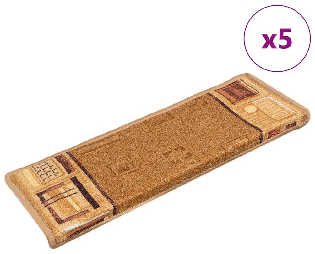 vidaXL Tapetes de escadas adesivos 5 pcs 65x21x4 cm bege