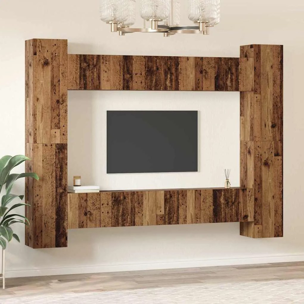 Conjunto de móvel de TV 10 pcs Madeira antiga 30.5 x 30 x 90 cm
