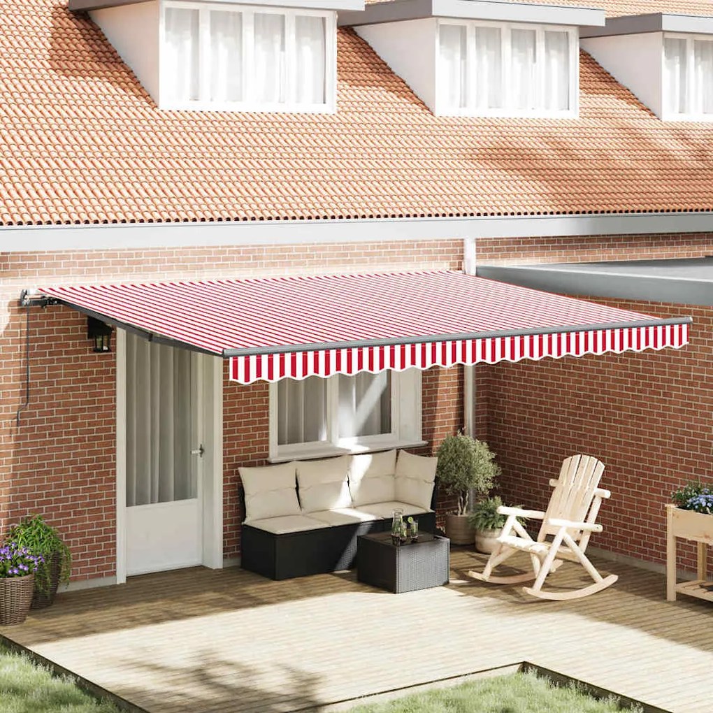 vidaXL Toldo Retrátil Vermelho e Branco 450 × 350 cm Poliéster e Aço