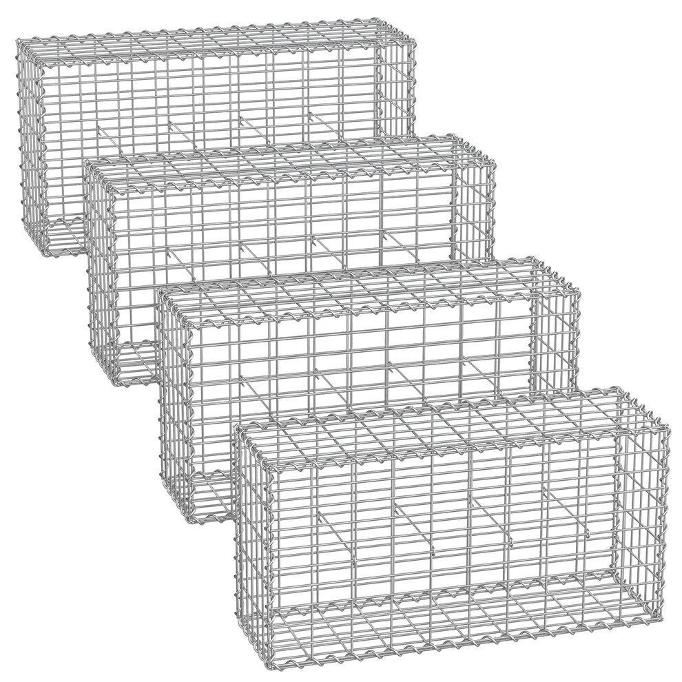 Cesto de gabião 100 x 30 x 30 cm conjunto de 4 Peças prateado