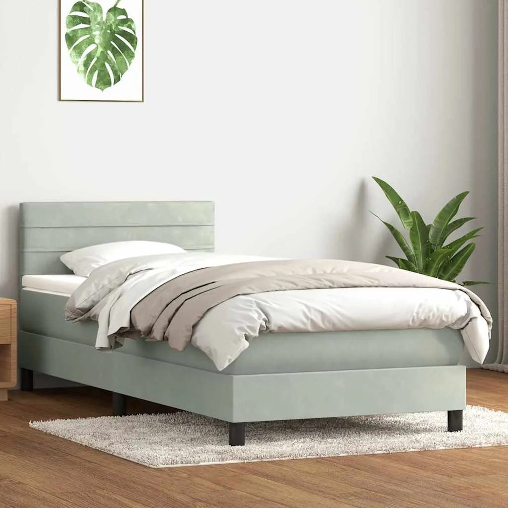vidaXL Cama com molas/colchão 100x220 cm veludo cinza-claro