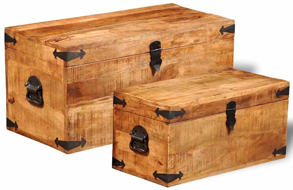 Conjunto de 2 cofres armazenamento de madeira de mango