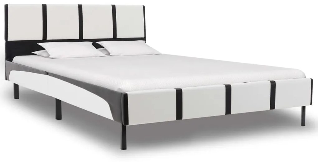 vidaXL Estrutura de cama 140x200 cm couro artificial preto e branco