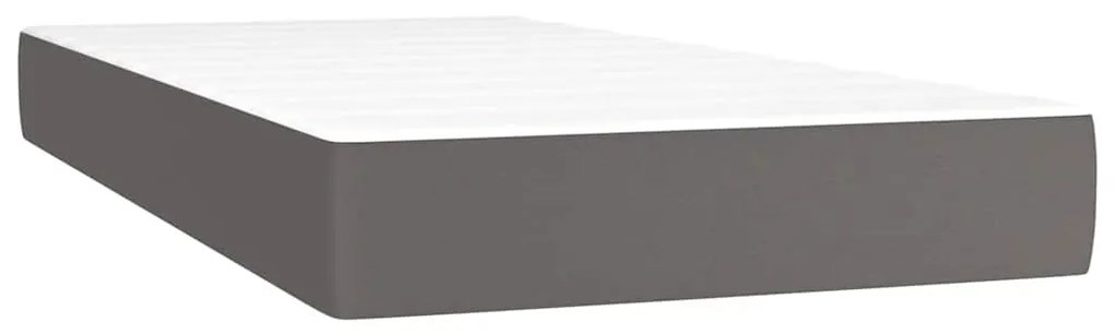 Cama box spring c/ colchão/LED 120x190cm couro artificial cinza