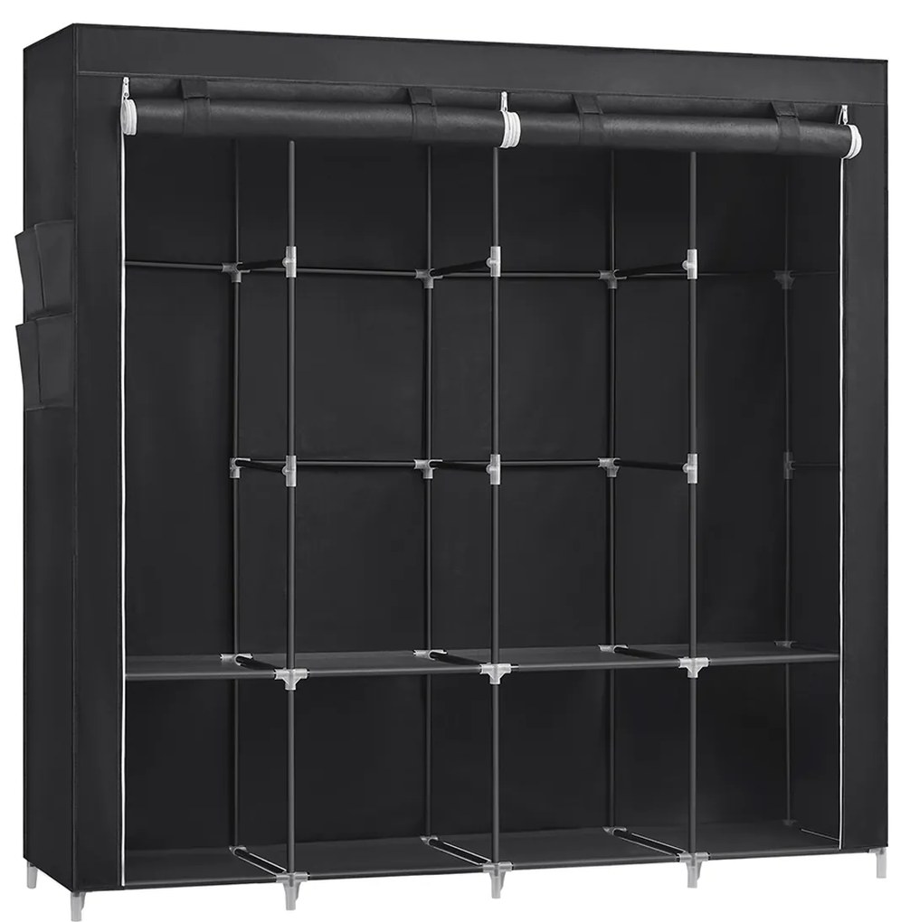 Guarda-roupa SONGMICS, armário portátil, rack organizador de roupas com 4 trilhos suspensos, prateleiras, 4 bolsos laterais, 45 x 170 x 167 cm, grande capacidade para quarto, sala de estar, preto RYG094B02