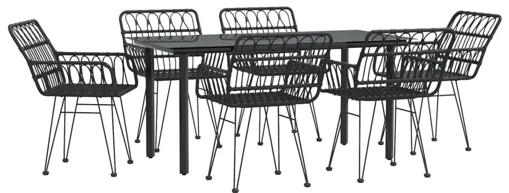 7 pcs conjunto de jantar para jardim vime PE preto