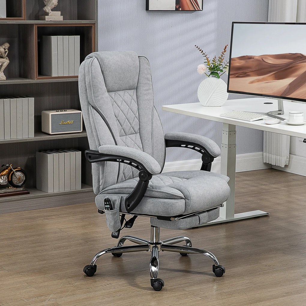 Cadeira de escritório com função de massagem e aquecimento, altura ajustável, encosto reclinável, comando à distância e apoio para os pés retrátil, ci
