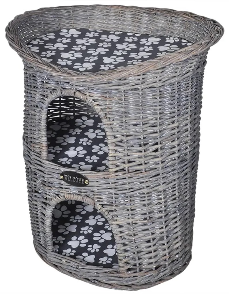 vidaXL Ninho/casa/arranhador p/ animais 2 níveis c/almofadão salgueiro