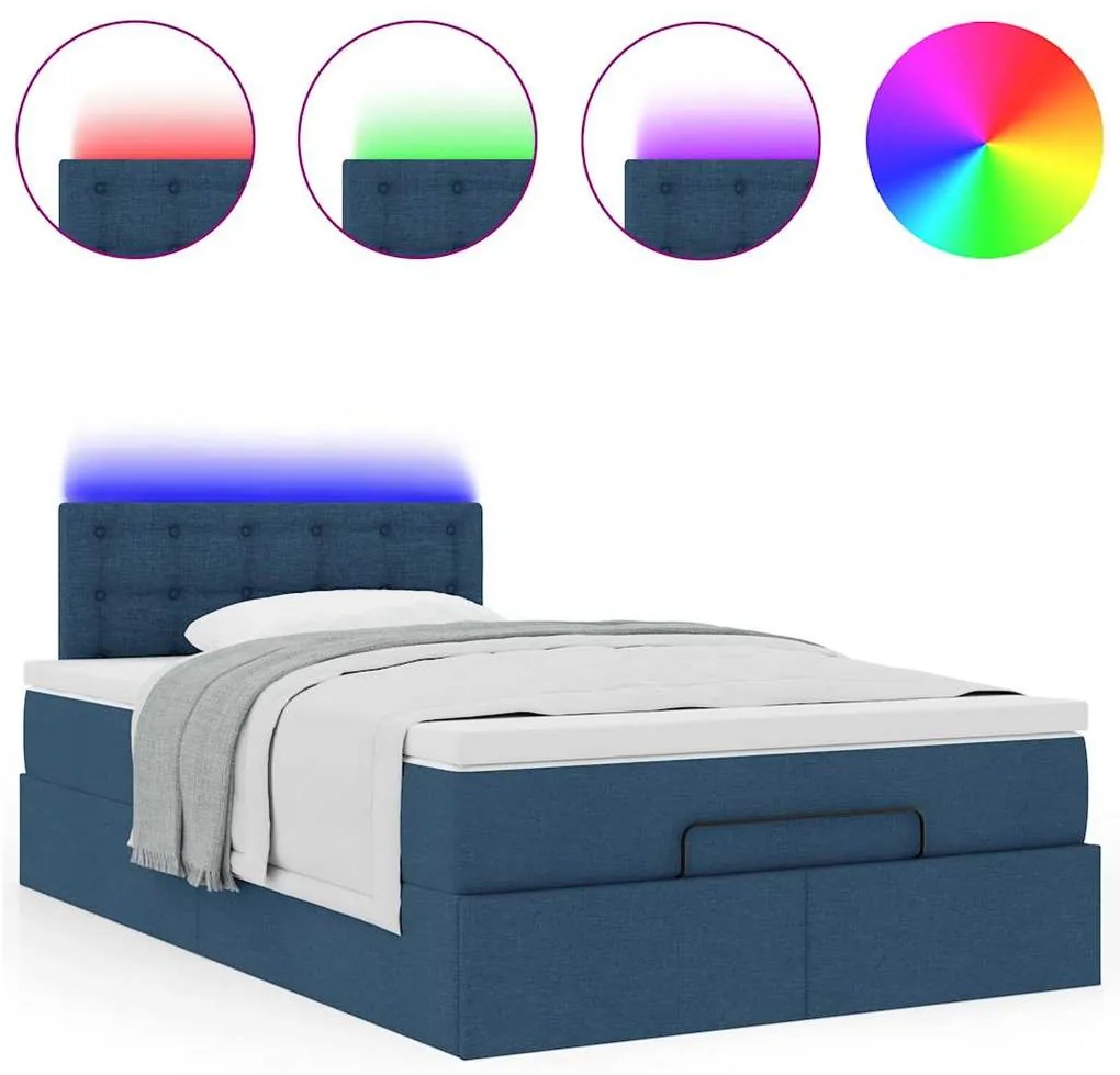 Cama Otomana com Colchão & LEDs Tecido Azul 120x200 cm
