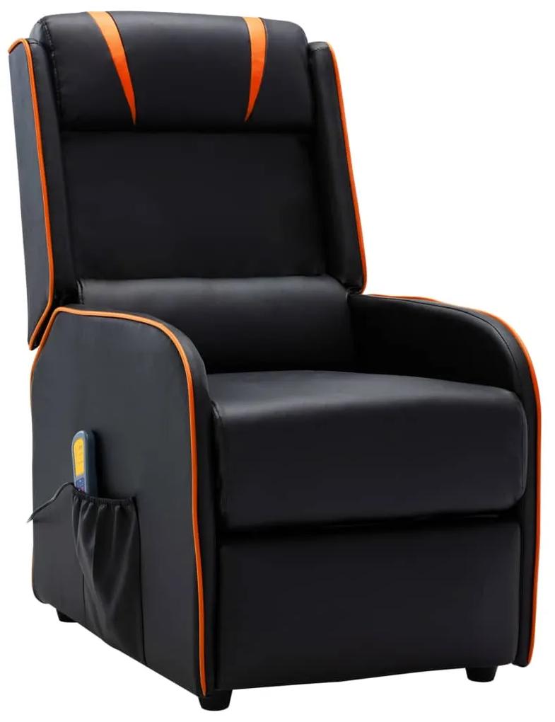 320185 vidaXL Poltrona de massagens reclinável couro artificial preto/laranja