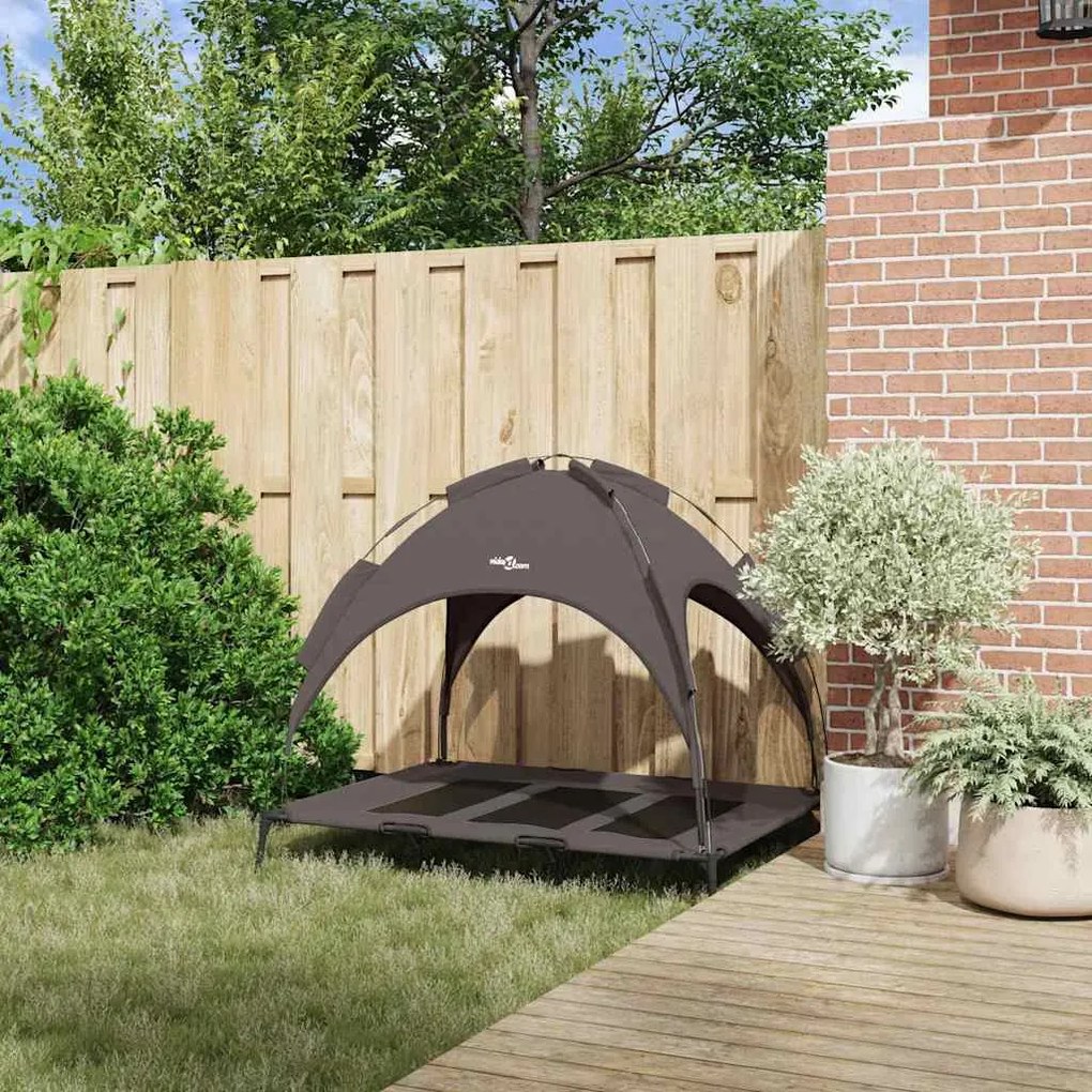 Cama Elevada para Cão com Teto Removível Castanho XL Aço