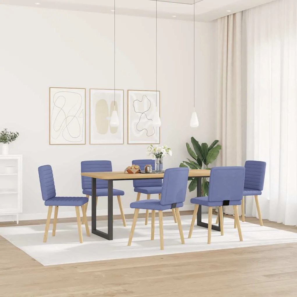 Cadeiras de jantar 6 pcs Jeans Tecido Azul