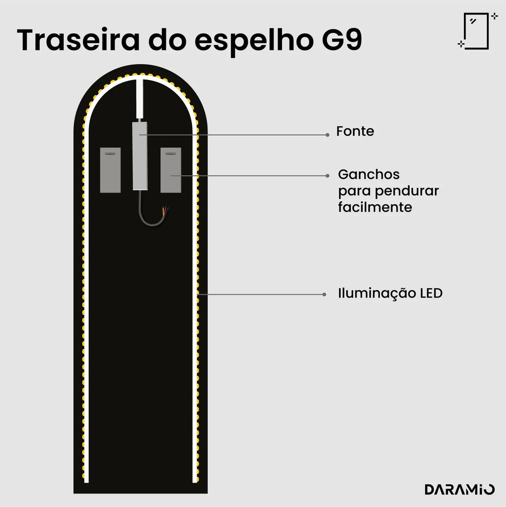 Espelho meia-lua com LED G9