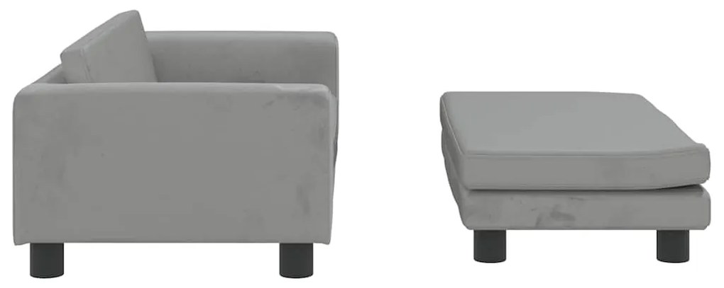 Sofá infantil com apoio de pés 100x50x30 cm veludo cinza-claro