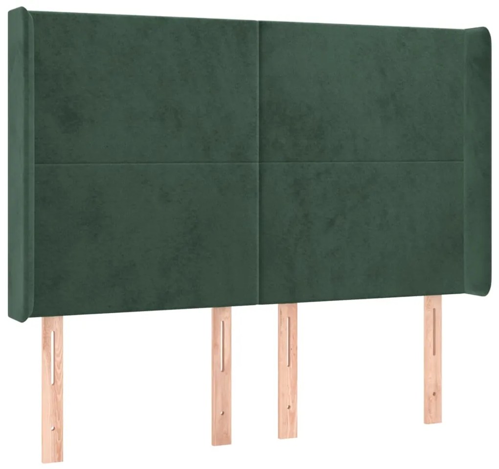 Cabeceira de cama c/ LED veludo 147x16x118/128 cm verde-escuro