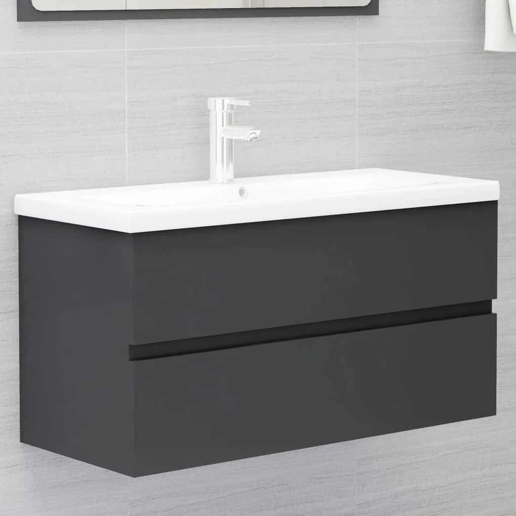 vidaXL Armário lavatório 90x38,5x45 cm derivados de madeira cinzento
