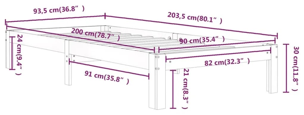 Estrutura de cama 90x200 cm pinho maciço branco