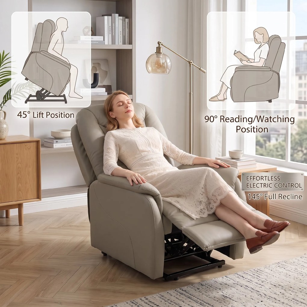 Cadeira Elevatória Elétrica, 92 x 70 x 108 cm, Massagem com Aquecimento, Cinzento