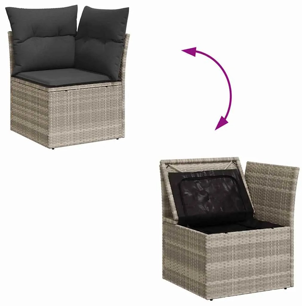 Conjunto de Sofá de Jardim de 9 Peças com Almofadas Cinza Claro em Rat
