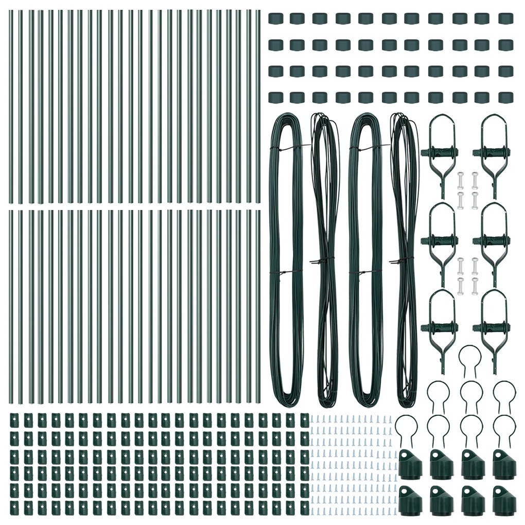 Postes de Cerca vidaXL 52 pcs Verde Ø32 mm 80 cm Aço Galvanizado