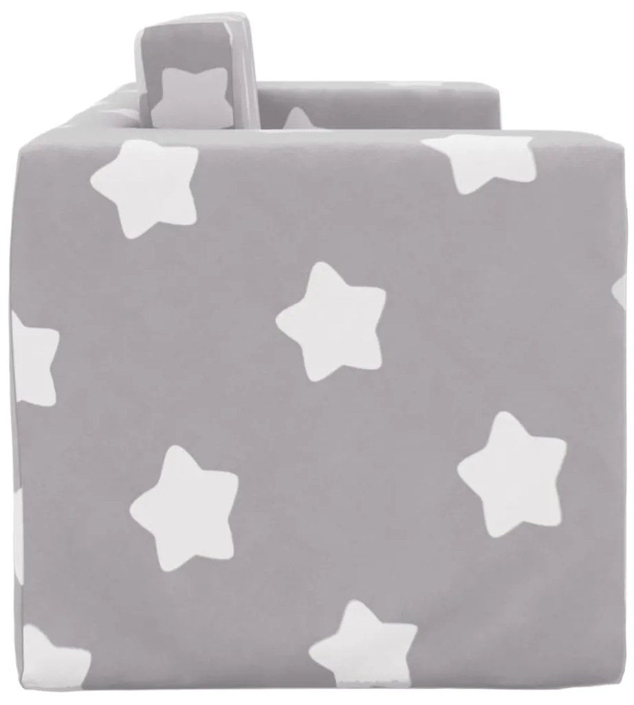 Sofá-cama infantil 2 lugares c/ estrelas pelúcia cinzento-claro