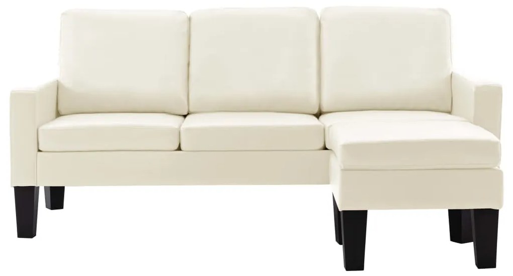 Sofá Lídia Chaise Longue - De 3 Lugares com Apóio de Pés - Cor Creme -