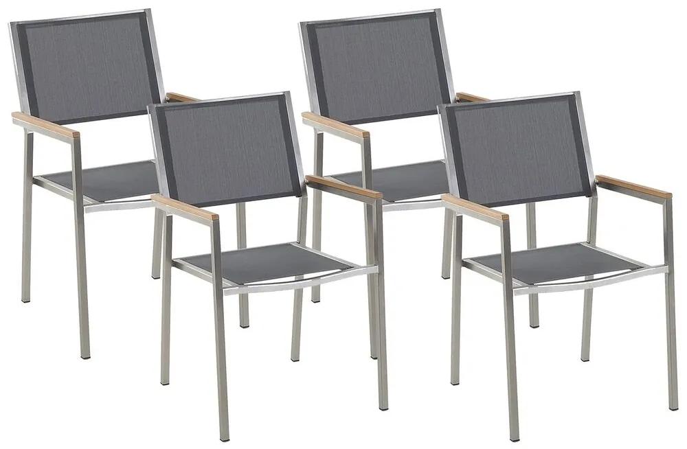 Conjunto de 4 cadeiras de jardim em metal e tela cinzenta GROSSETO Beliani