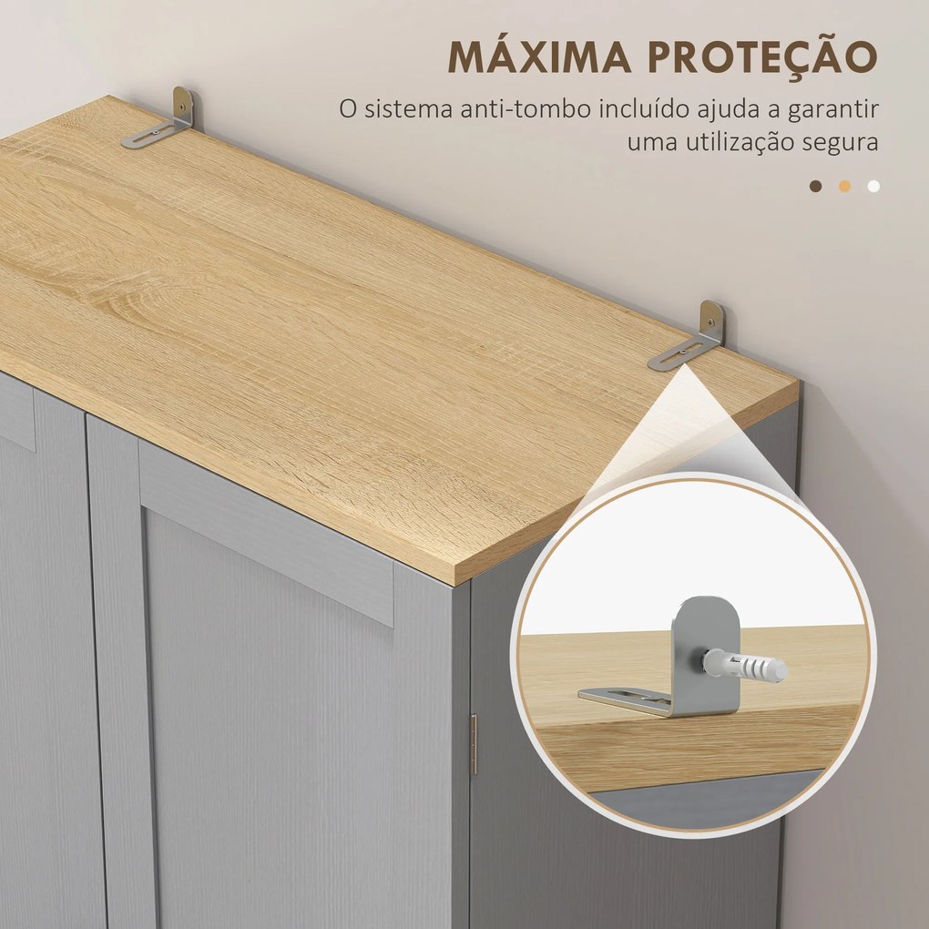 Armário de Cozinha com 4 Portas e Prateleiras Ajustáveis Anti-Tombo 60x30x171 cm Cinzento