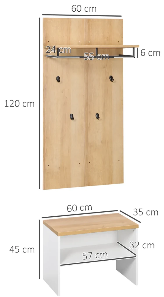 Cabide de Parede VIDAXL (Branco - Madeira processada - 80 x 24 x 35 cm)