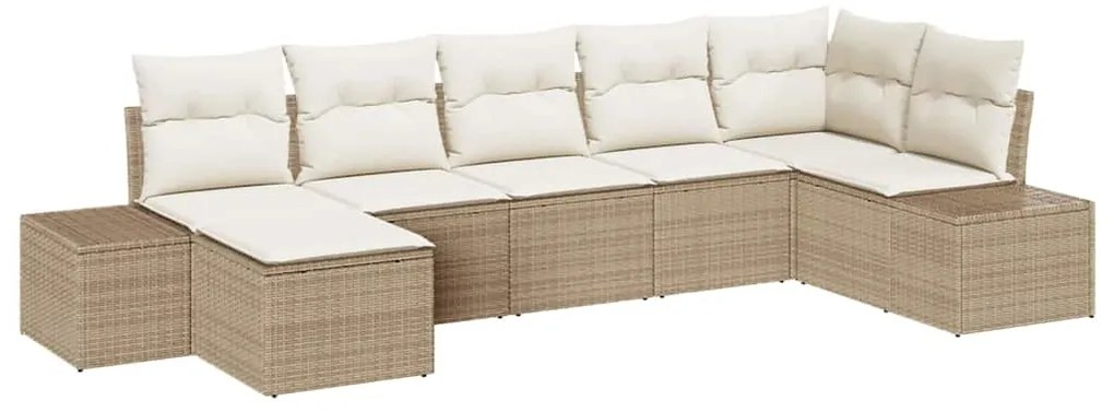 Conjunto de Sofá de Jardim com Almofadas Bege Rattan Poliéster