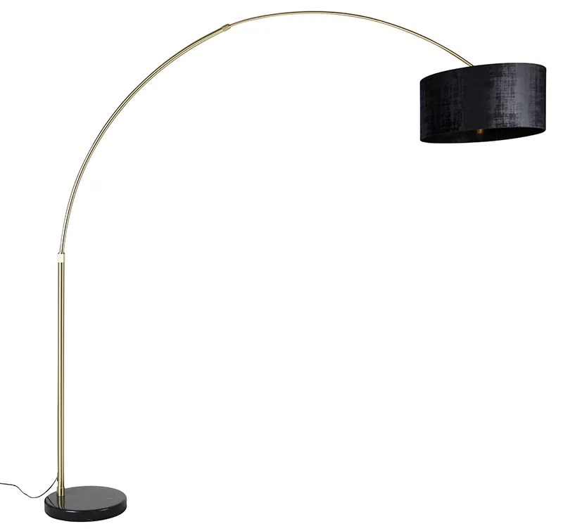 Candeeiro de arco em latão com abajur em tecido preto 50 cm - XXL Moderno