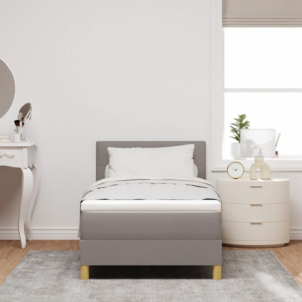 Cama Box Spring com Colchão Taupe 90x190 cm Tecido