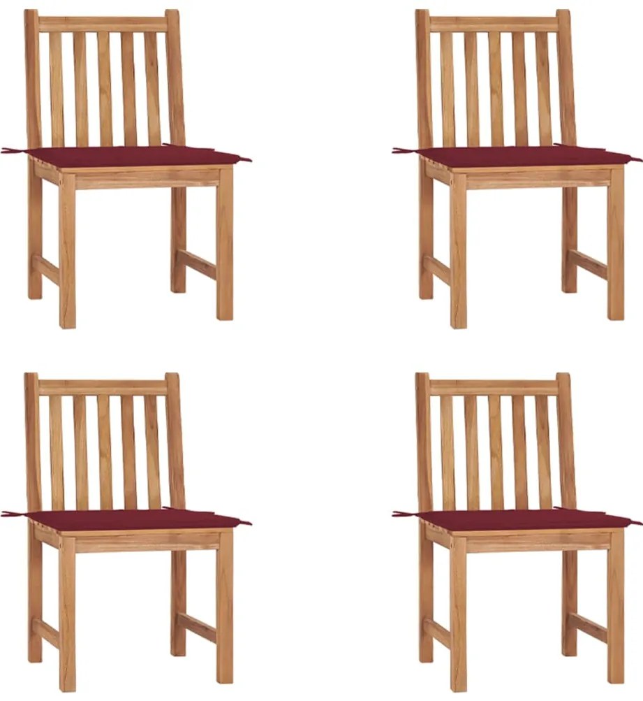 vidaXL Cadeiras de jardim c/ almofadões 4 pcs madeira de teca maciça