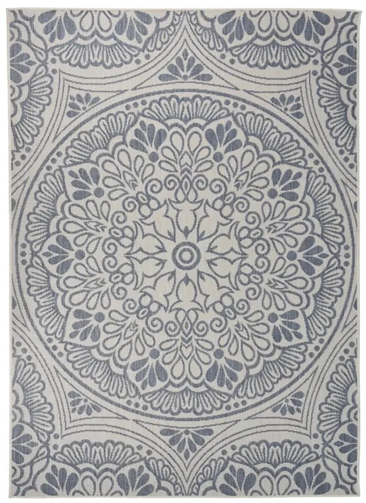 Tapete de tecido plano para exterior 200x280 cm padrão azul