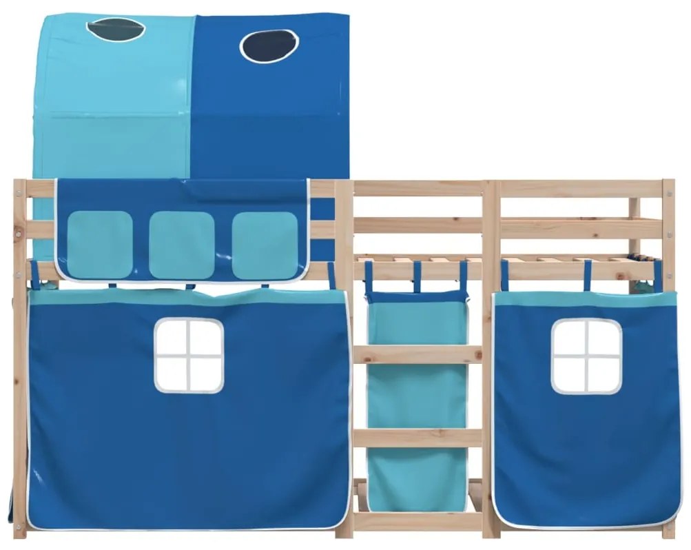 Beliche com cortinas 90x190 cm madeira de pinho maciça azul