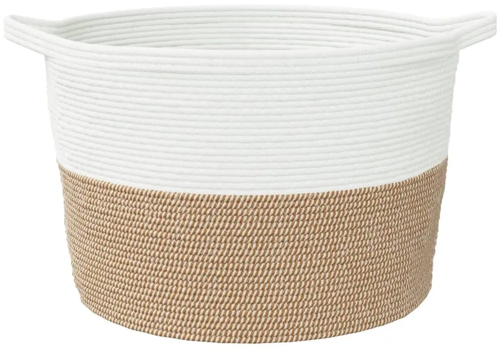 Cesto de arrumação Ø60x36 cm algodão castanho e branco