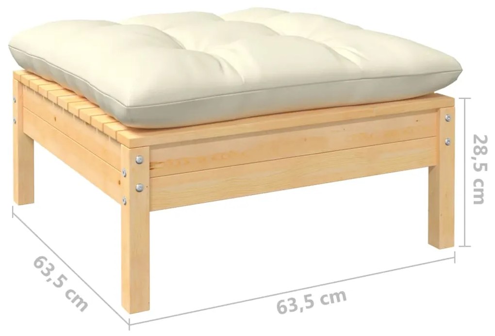 4 pcs conjunto lounge jardim c/ almofadões creme pinho maciço