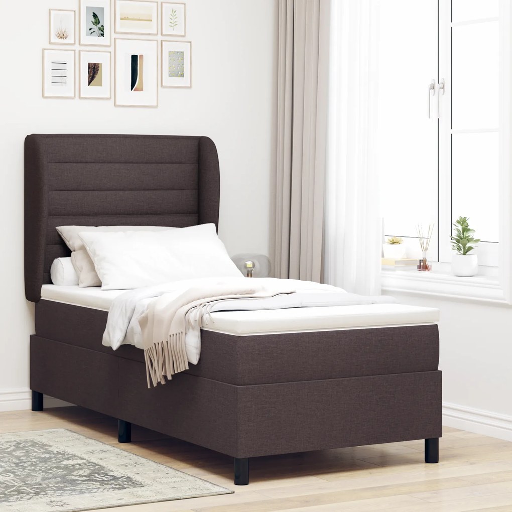 Cama Box Spring com Colchão vidaXL Marrom Escuro 90x200 cm Tecido