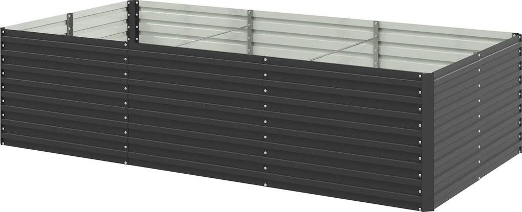 Floreira elevada galvanizada retangular para exterior - fundo aberto - 240 x 120 x 60 cm, cinzento