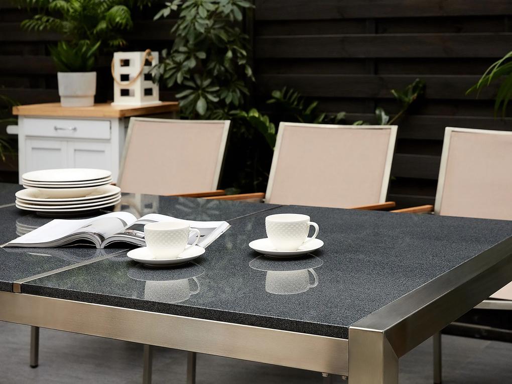 Conjunto de mesa com tampo triplo granito polido cinzento 220 x 100 cm e 8 cadeiras creme GROSSETO Beliani