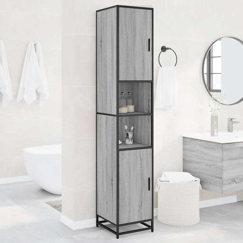 vidaXL Armário de WC derivados de madeira/metal cinzento sonoma