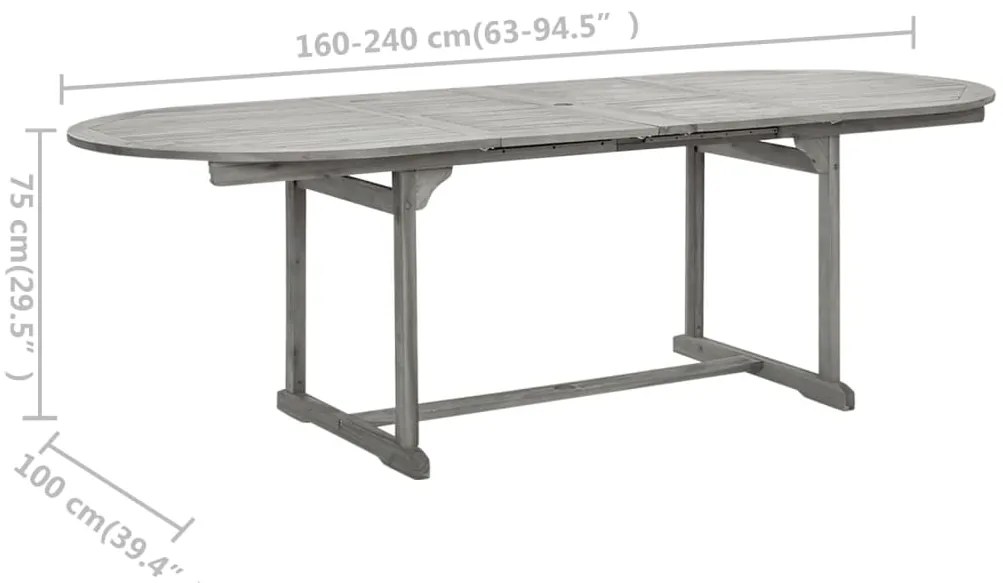 Mesa de jantar p/ jardim (160-240)x100x75 cm acácia maciça