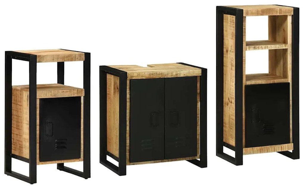 Conjunto de Móveis para Banheiro 3 pcs Madeira de manga maciça