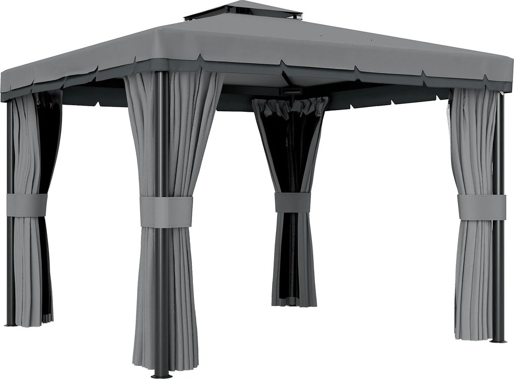 Outsunny Pavilhão aprox. 3x3m Repelente à água Estável Resistente ao Inverno Pavilhão de Jardim com Teto Duplo Mosquiteiros com zíper | Aosom Portugal