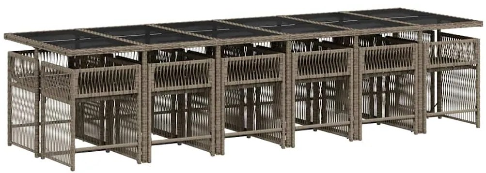 13 pcs conjunto jantar p/ jardim c/ almofadões vime PE cinzento