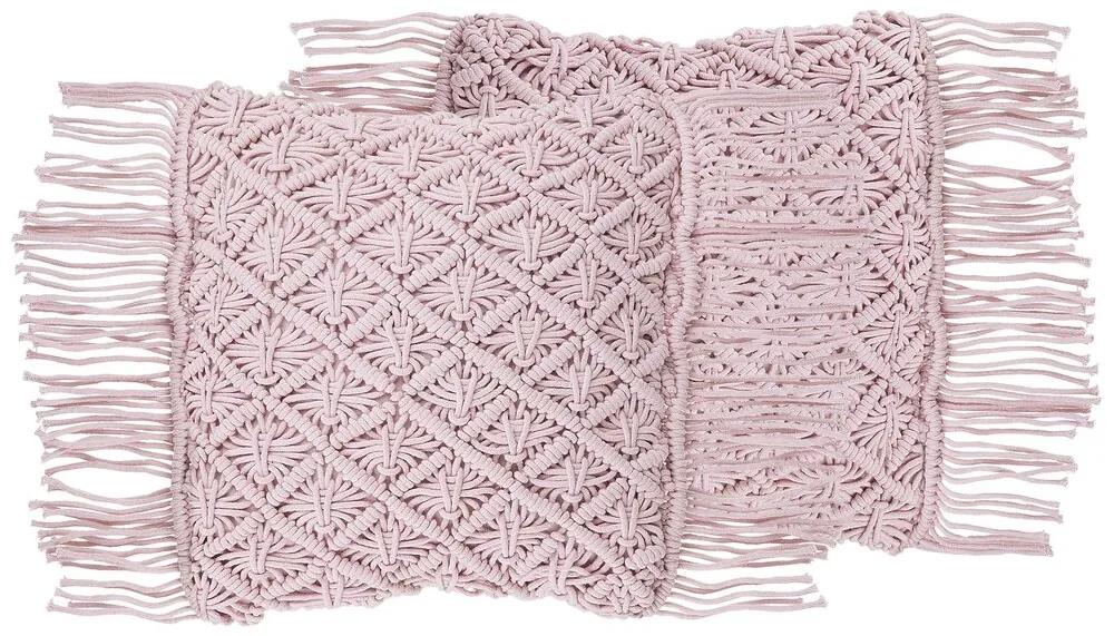 Conjunto de 2 almofadas decorativas em macramé de algodão rosa 40 x 40 cm YANIKLAR Beliani