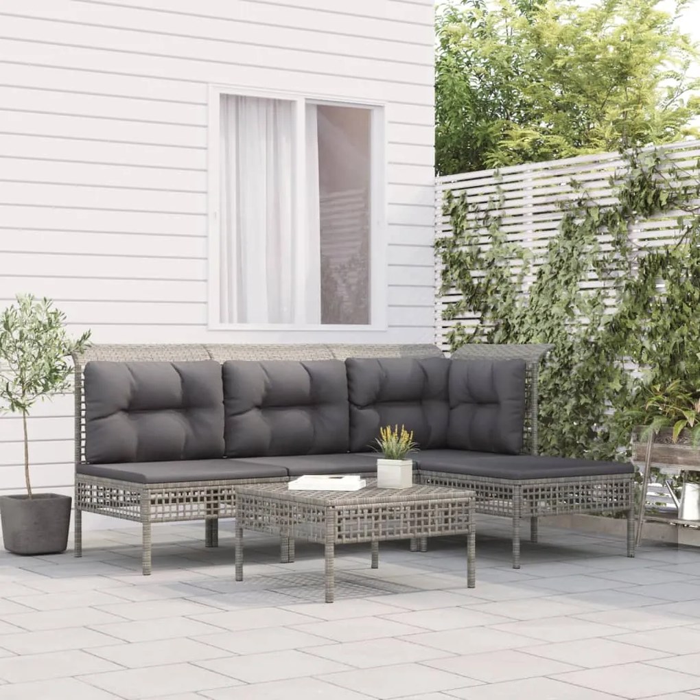 vidaXL 5 pcs conjunto lounge de jardim c/ almofadões vime PE cinzento