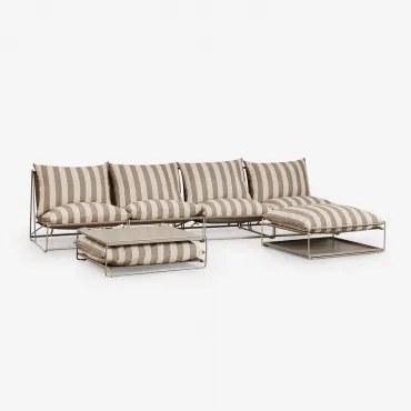 Conjunto De Jardim Amaro Com Sofá Modular De 4 Peças, Mesa Lateral E Pufe Conversível Tapioca Bege - Castanho Moka - Sklum
